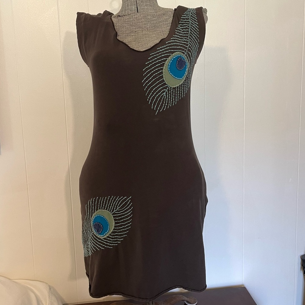 Synergy Organic Clothing Dress with Peacock Feather Design Large